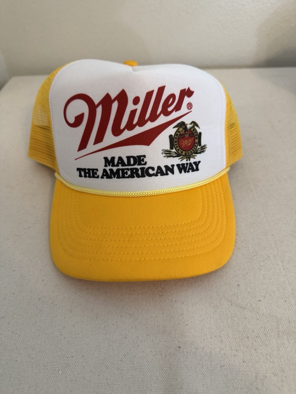 Miller Made the American Way Yellow Mesh Back Snap Back Hat